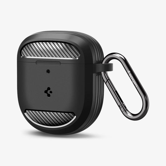 ACS05591 - Bose Earbuds Quiet Comfort 2 Case Rugged Armor in black showing the front and side with carabiner