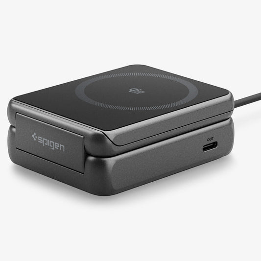 ACH10399 - 2-in-1 Magnetic Wireless Charger | EF302MOQ (Mag Fit) in Black showing front with folding