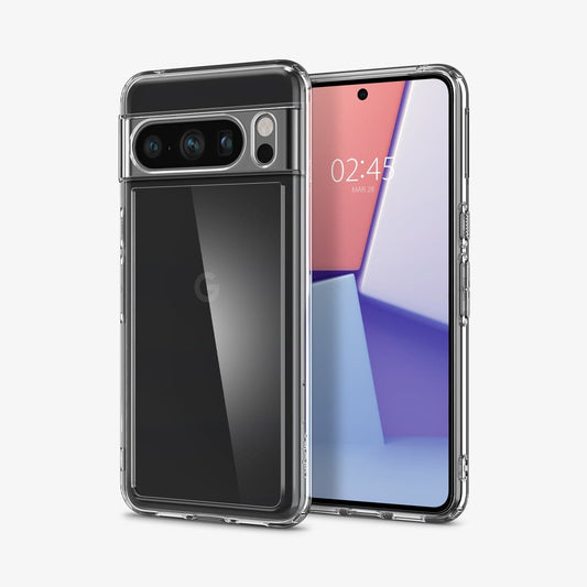 ACS06315 - Pixel 8 Pro Case Ultra Hybrid in crystal clear showing the back and front