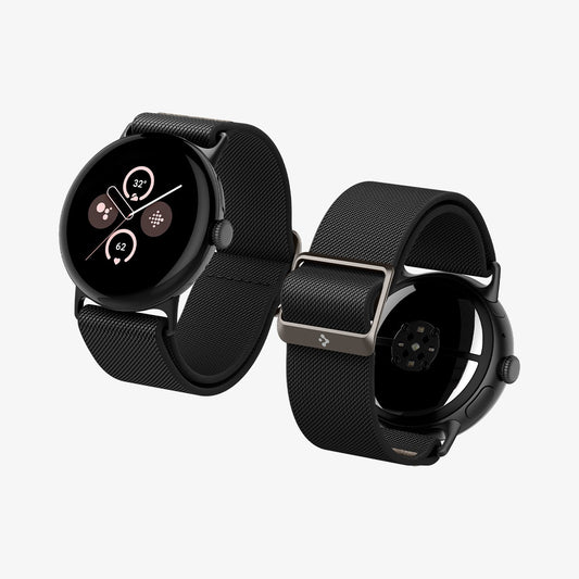 AMP07601 - Pixel Watch 4 (45mm) Lite Fit Watch Band in black showing the front, back and sides