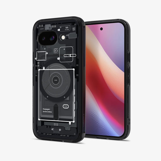 ACS09044 - Pixel 9a Case Ultra Hybrid Zero One showing the back, partial front and sides