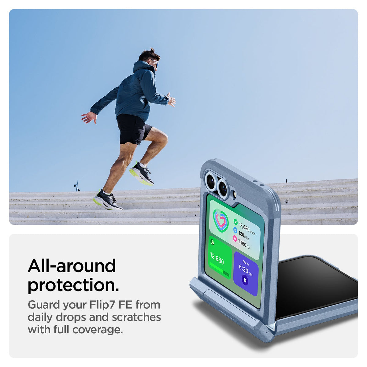 ACS09808 - Galaxy Z Flip 7 FE Series Tough Armor Pro (MagFit) in Sierra Blue all around protection. Guard your Flip 7 FE from daily drops and scratches with full coverage. Additional protection.