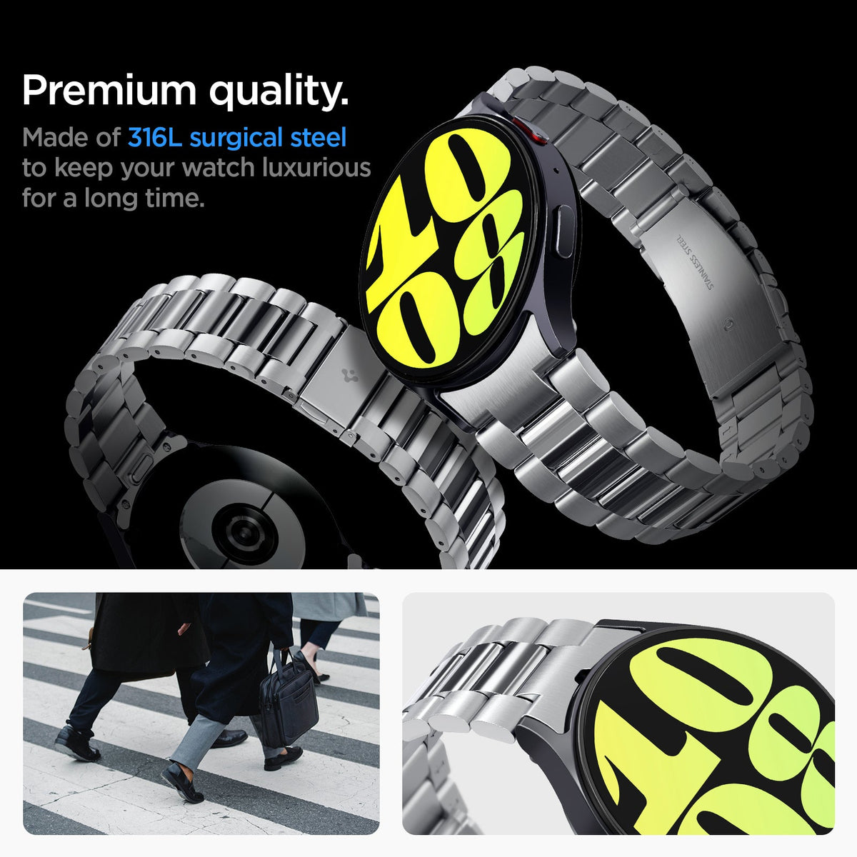 AMP08341 - Galaxy Watch 7 (44mm) Modern Fit 316L Band in Silver premium quality. Made of 316L surgical steel to keep your watch luxurious for a long time.