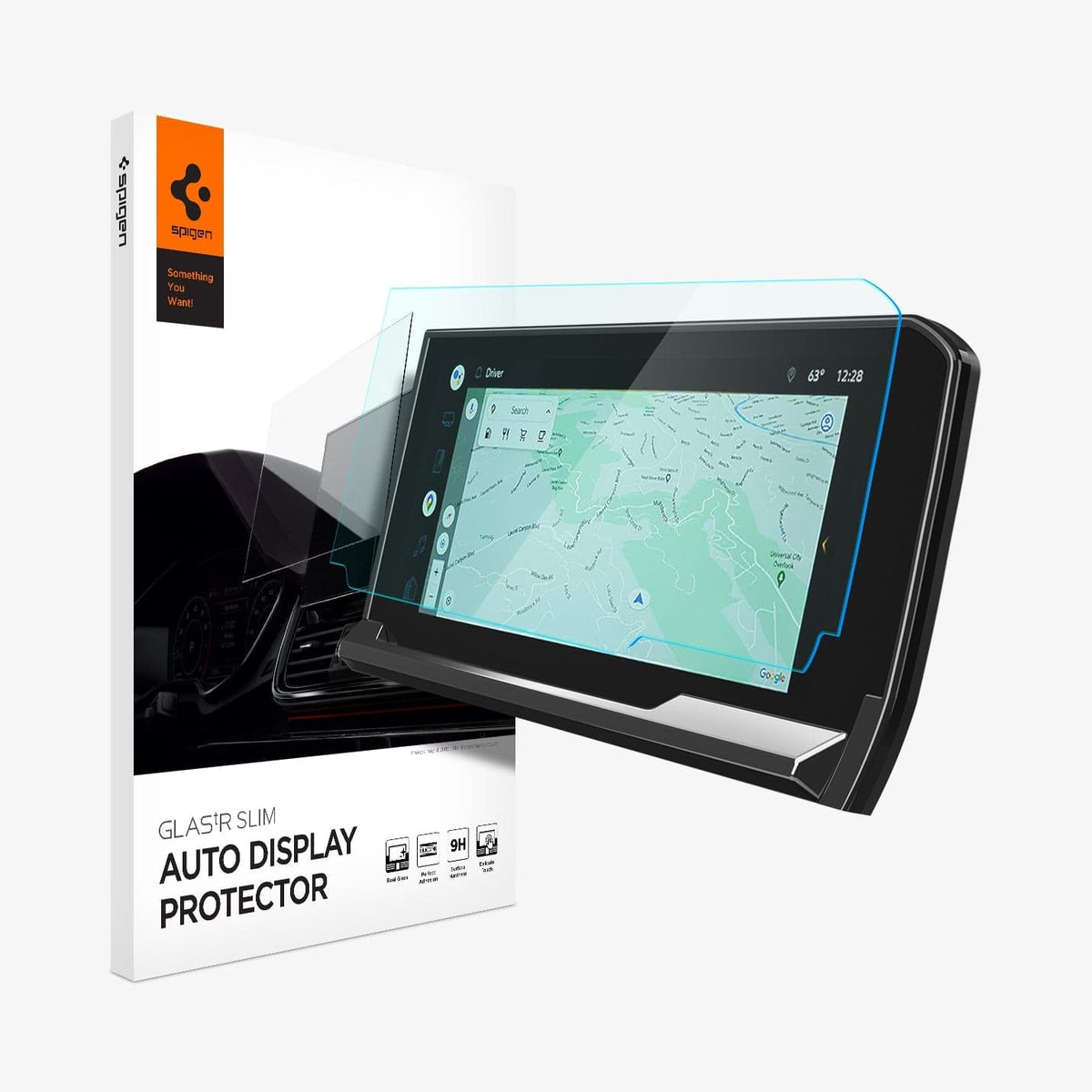 AGL06168 - Chevrolet Silverado Screen Protector GLAS.tR SLIM Anti-Glare showing the touch screen display, screen protector and packaging