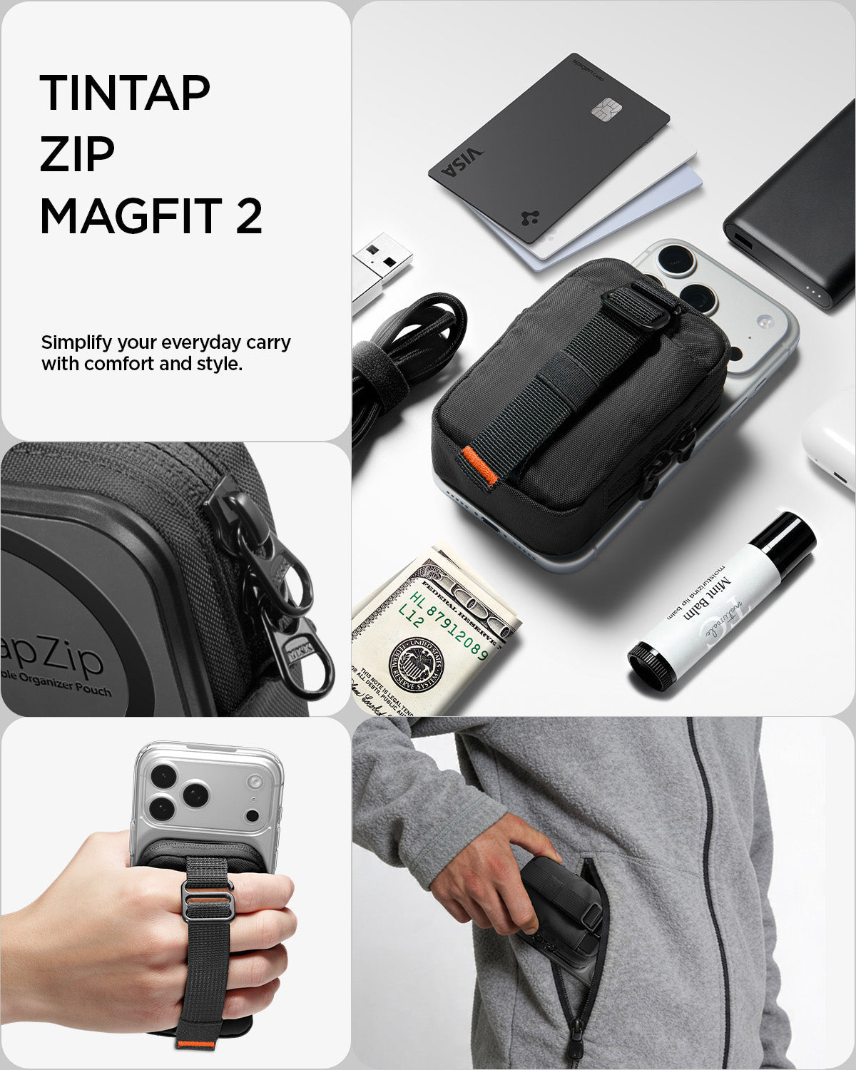 AFA11564 - Portable Organizer Pouch Tintap Zip Mag Fit 2 in Black showing simplify your everyday carry with comfort and style