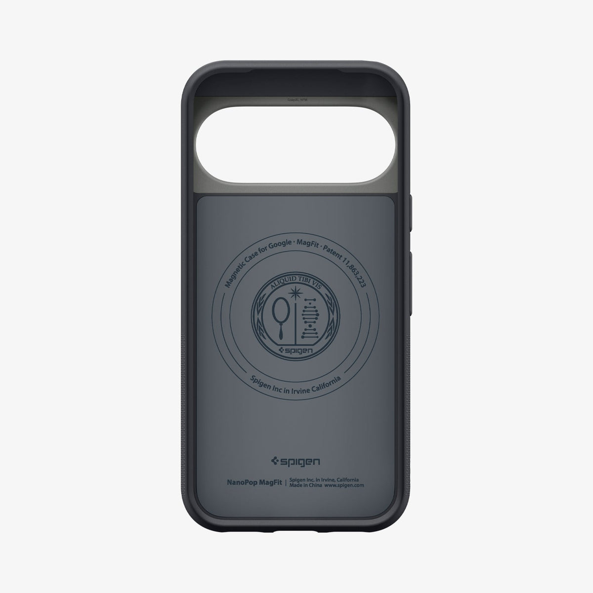 ACS11455 - Pixel 11 Pro XL Nano Pop (Mag Fit) Black Sesame interior view showing the built in magnetic ring, microfiber lining, and MagFit construction.