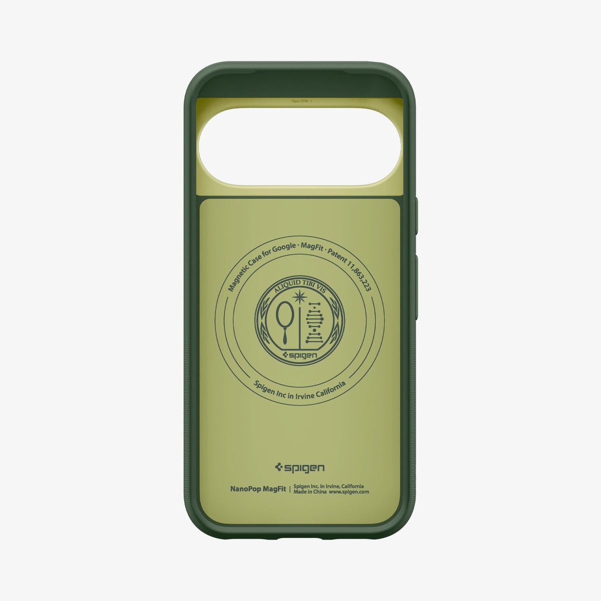 ACS11436 - Pixel 11 Pro Nano Pop (Mag Fit) Avo Green interior view showing the built in magnetic ring, microfiber lining, and MagFit construction.