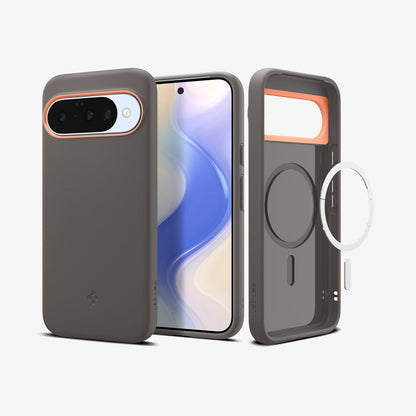 ACS09712 - Pixel 10 Pixel 10 Pro Case Nano Pop (MagFit) in Papaya Gray showing the back, front and inside