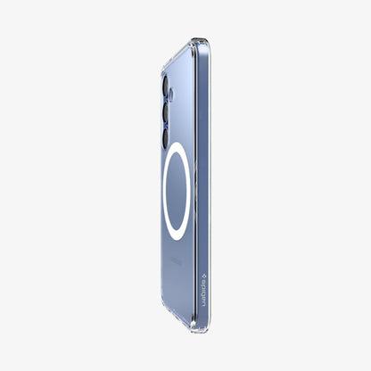 ACS08981 - Galaxy S25 Plus Case Ultra Hybrid Metal Ring (MagFit) in Clear White showing the partial back and side