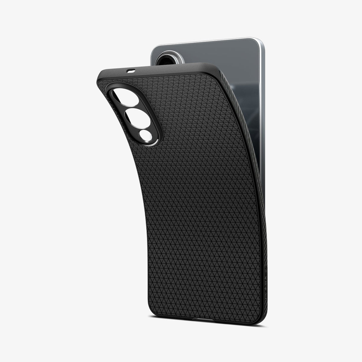 ACS09420 - Galaxy S25 Edge Case Liquid Air in Matte Black showing the back, partial side and partially lifted upper part of the case