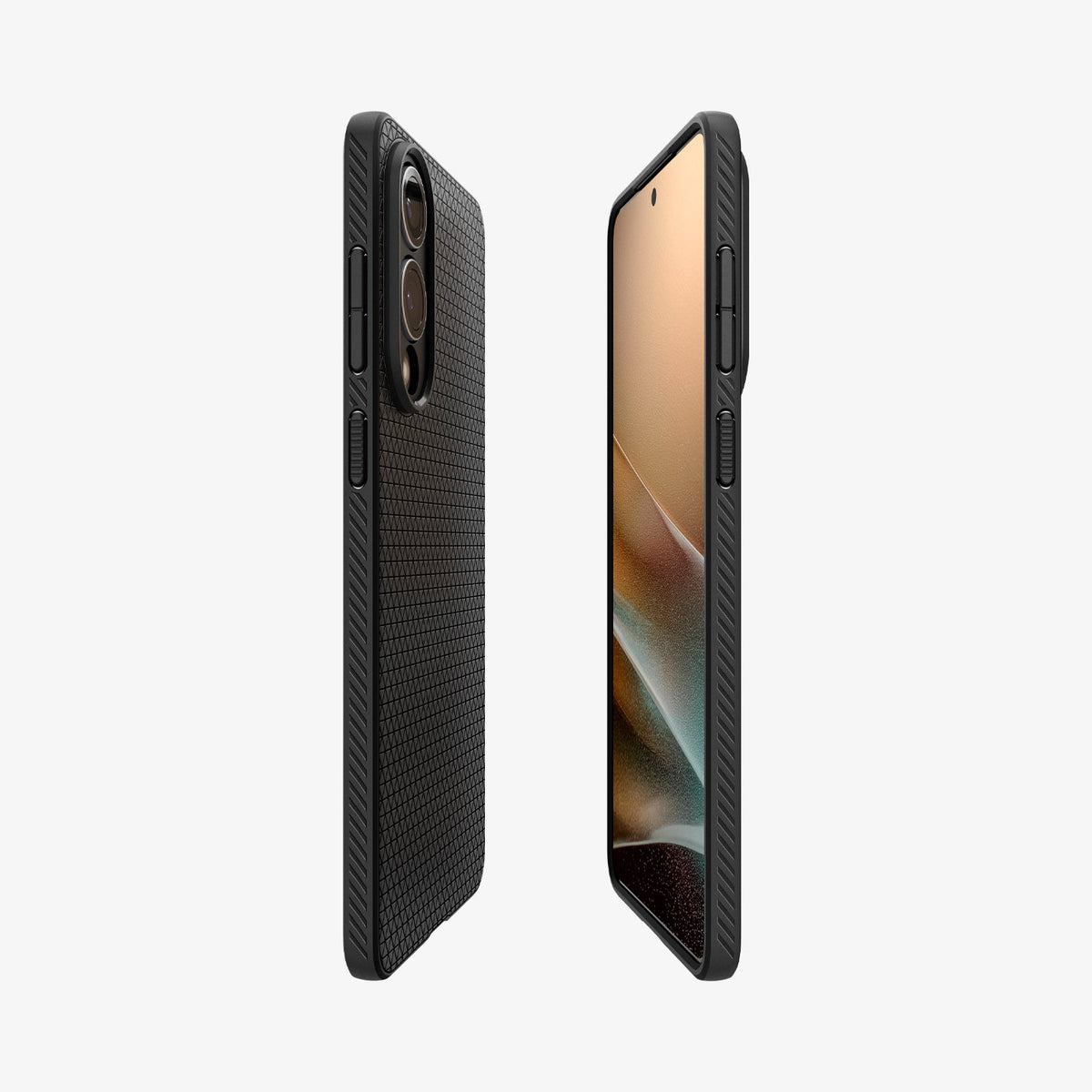 ACS09420 - Galaxy S25 Edge Case Liquid Air in Matte Black showing the partial back, partial front and sides