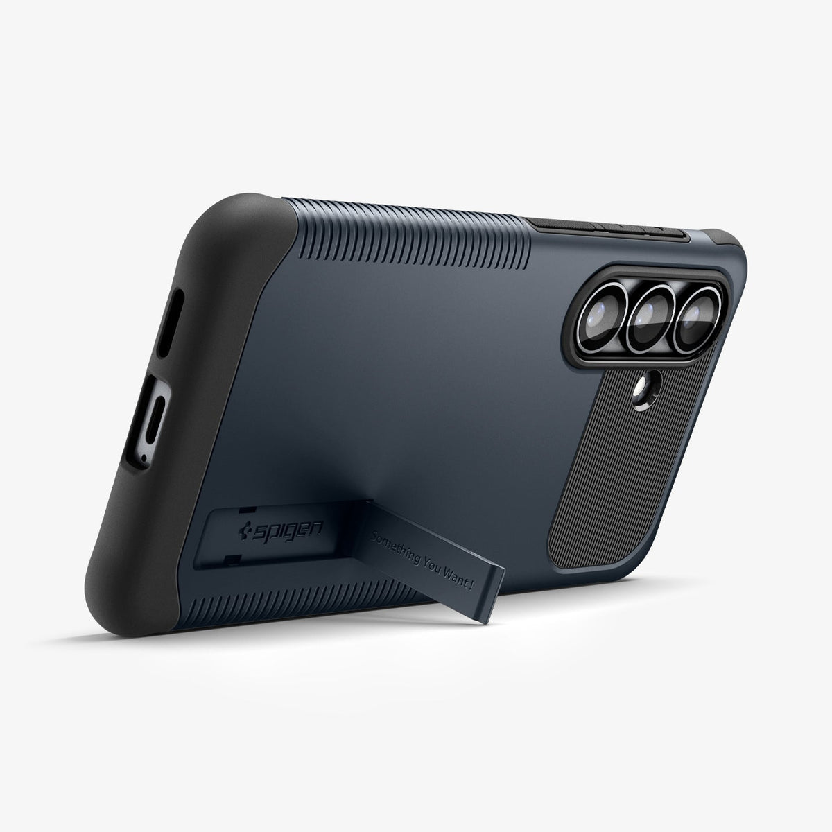 ACS10717 - Galaxy S26 Plus Slim Armor (Mag Fit) in Metal Slate showing bottom of case with kickstand out