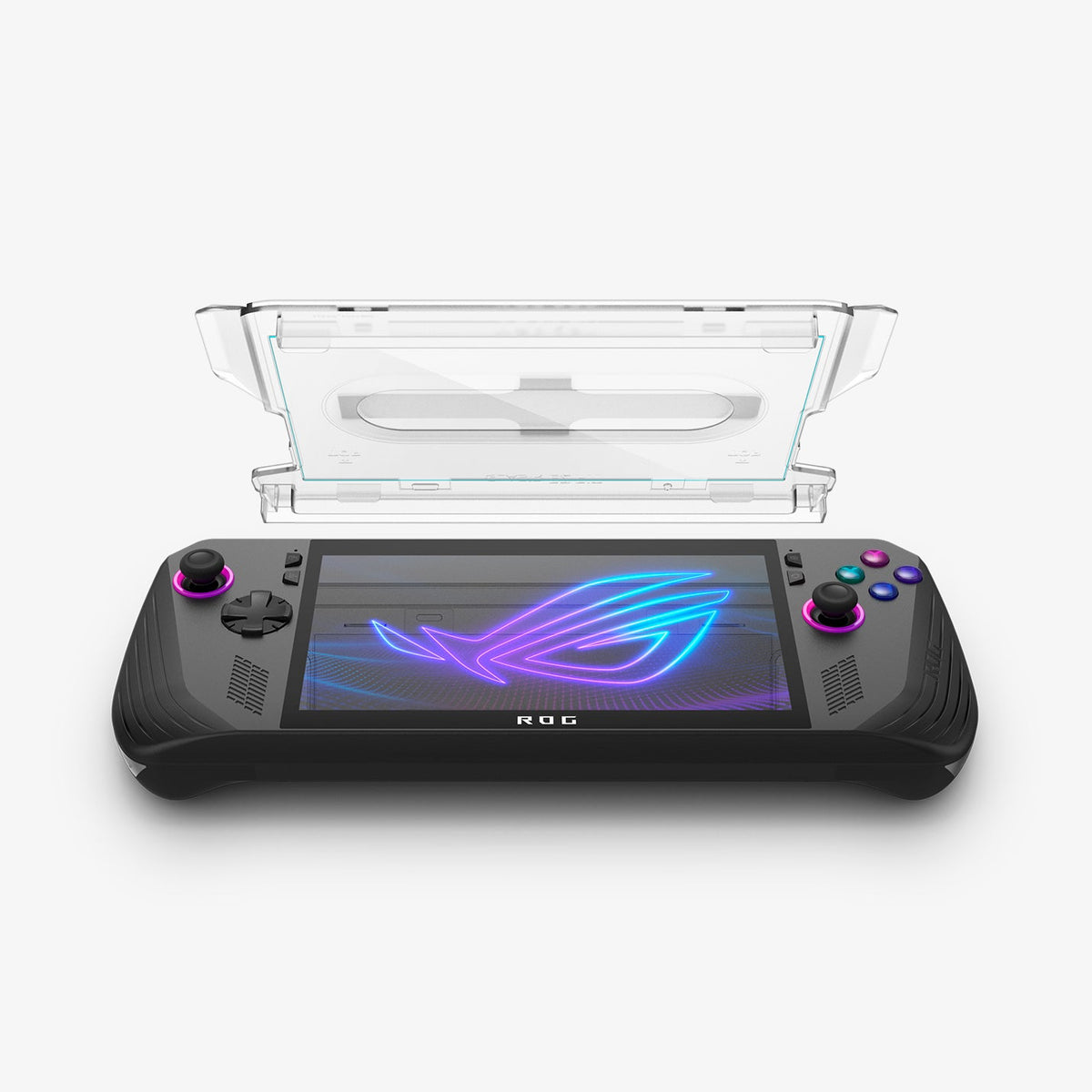 AGL09347 - ROG Ally X (2024) - GLAS.tR EZ Fit showing the screen protector hovering above device