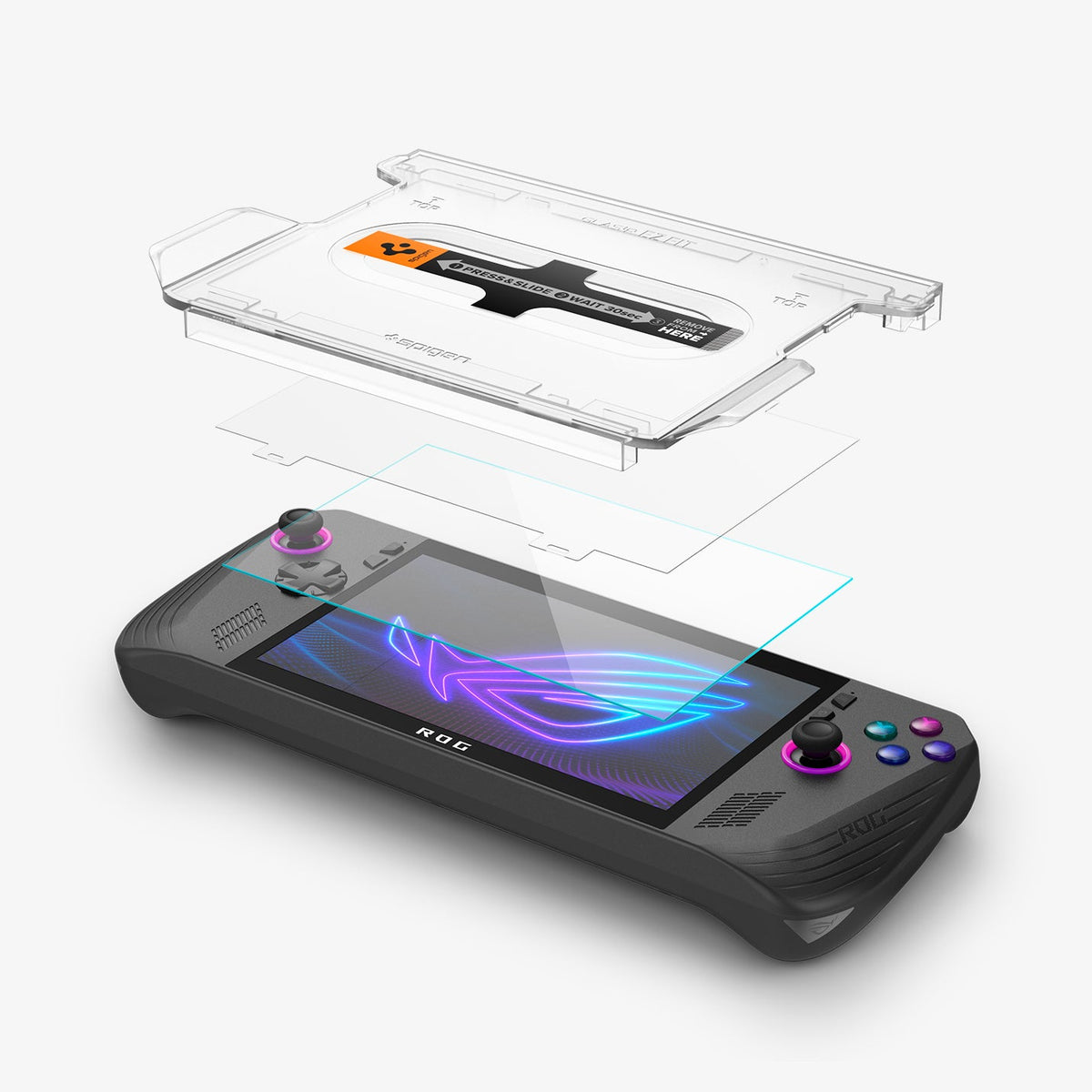 AGL09347 - ROG Ally X (2024) - GLAS.tR EZ Fit showing the screen protector hovering above