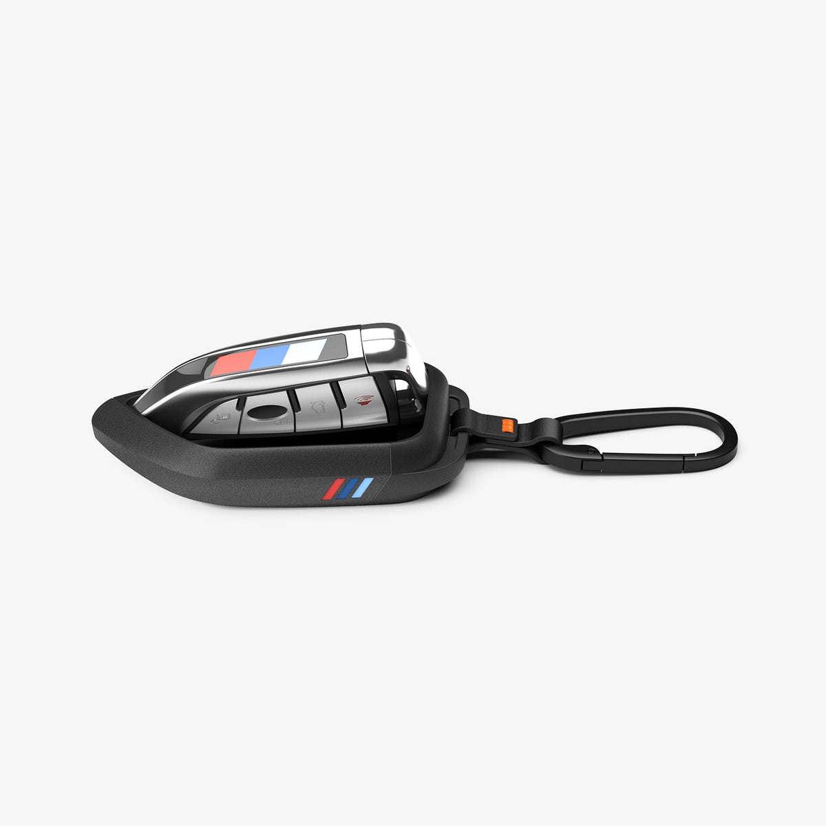 ACS10425 - BMW Key Fob Cover | BK100 in Matte Black showing the side and key fob attached to the case.