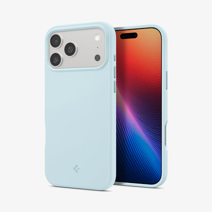 ACS10048 - iPhone 17 Pro Max Silicone Fit (MagFit) Case in blue showing the back and front