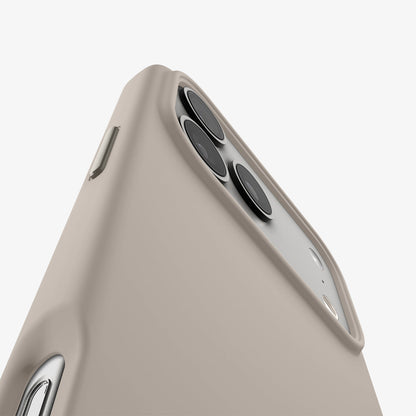 ACS09957 - iPhone 17 Pro Silicone Fit (MagFit) Case in stone showing the back and side zoomed in