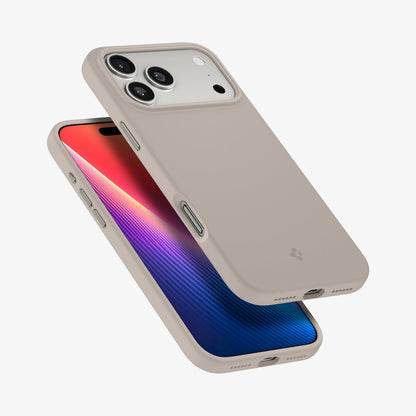ACS09904 - iPhone 17 Pro Max Silicone Fit (MagFit) Case in stone showing the back, front and sides