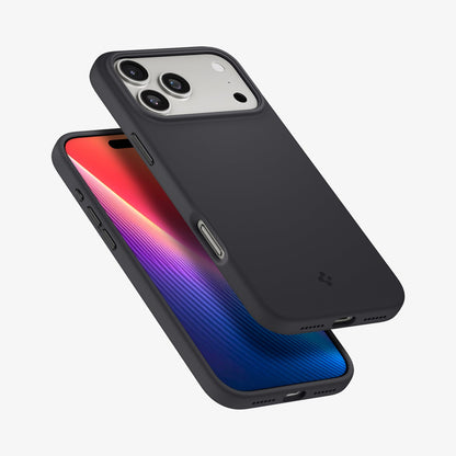ACS09955 - iPhone 17 Pro Silicone Fit (MagFit) Case in black showing the back, sides and partial front