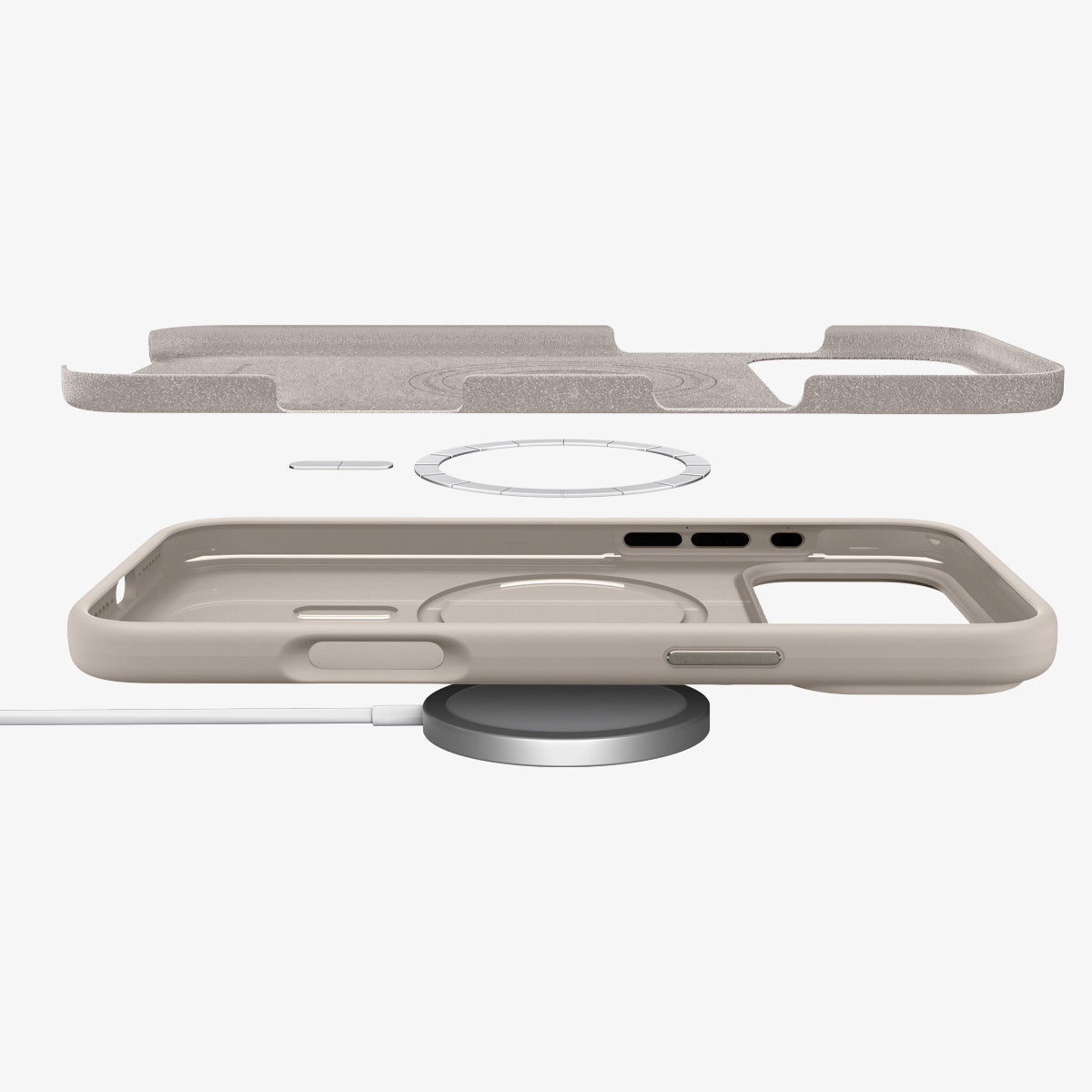 ACS09957 - iPhone 17 Pro Silicone Fit (MagFit) Case in stone showing the side and multiple layers of case