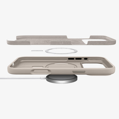 ACS09957 - iPhone 17 Pro Silicone Fit (MagFit) Case in stone showing the side and multiple layers of case