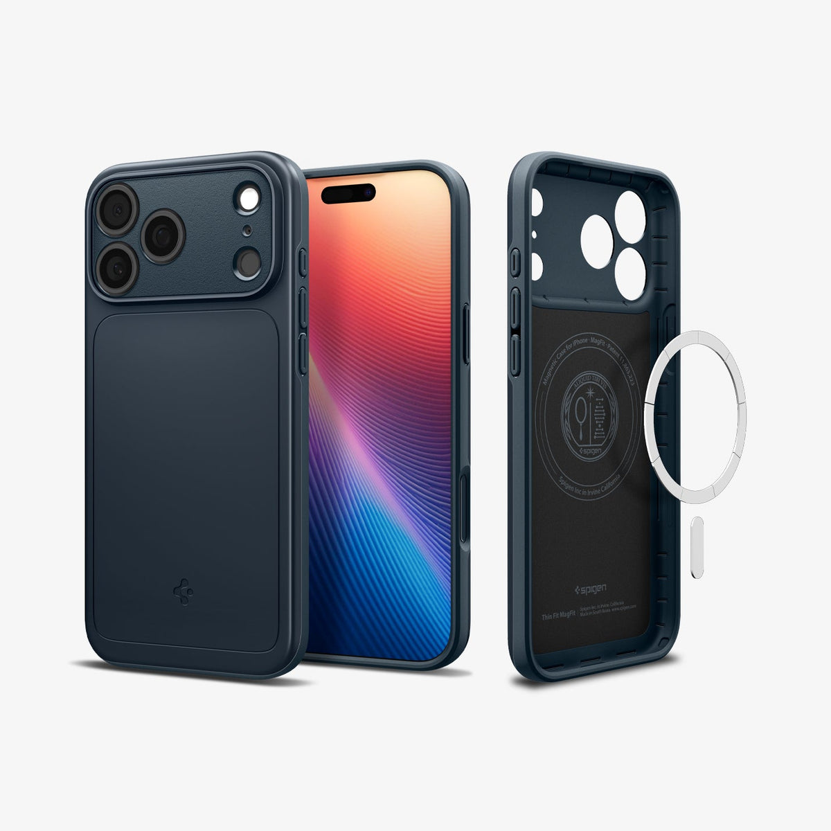 ACS09882 - iPhone 17 Pro Max Thin Fit (MagFit) in Metal Slate showing the back, front and inside