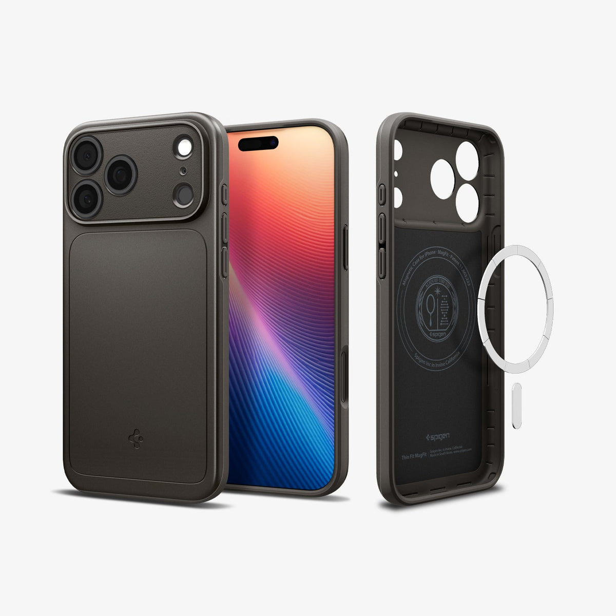 ACS09936 - iPhone 17 Pro Thin Fit (MagFit) in Gunmetal showing the back, front and inside