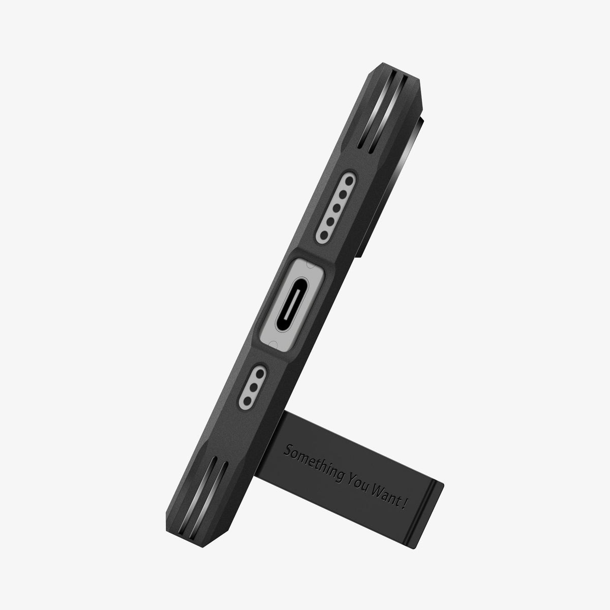 ACS09984 - iPhone 17 Case Tough Armor T AI (MagFit) in black showing the bottom with device propped up by kickstand