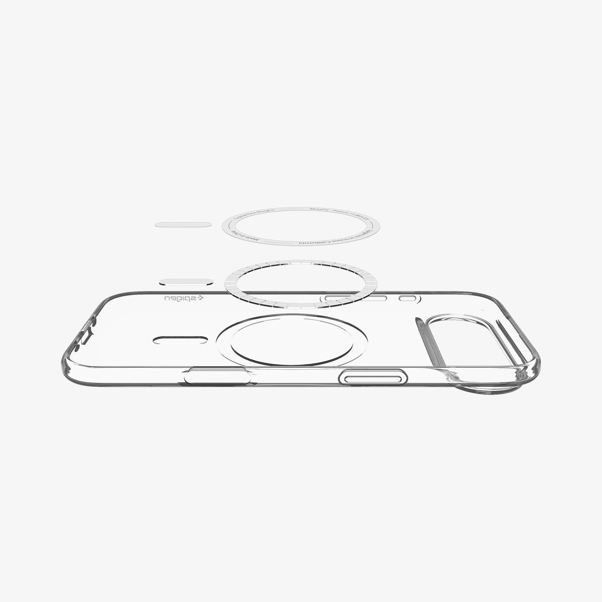 ACS09615 - iPhone 17 Air Crystal Flex (MagFit) in Clear White showing the front of soft inner layer hovering above the magsafe magnet plate and the case