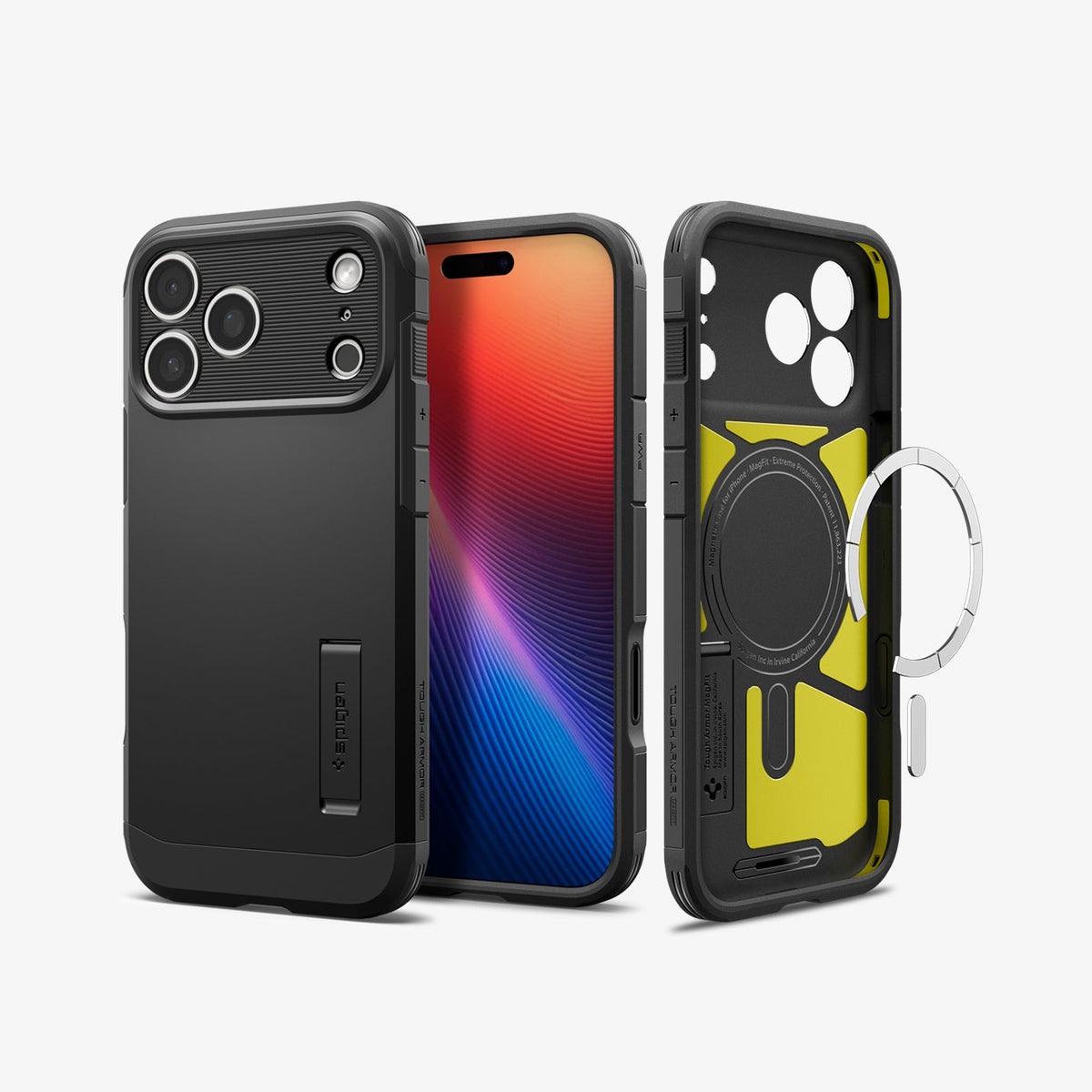 ACS09950 - iPhone 18 Pro / iPhone 17 Pro Tough Armor T Mag Fit Black showing the rugged case design with reinforced edges, integrated kickstand, and magnetic compatibility