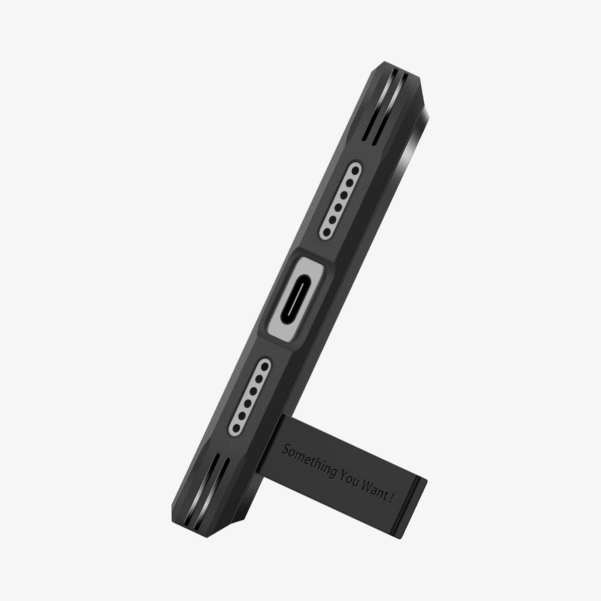 ACS09950 - iPhone 18 Pro / iPhone 17 Pro Tough Armor T Mag Fit Black showing the integrated kickstand extended for hands-free viewing