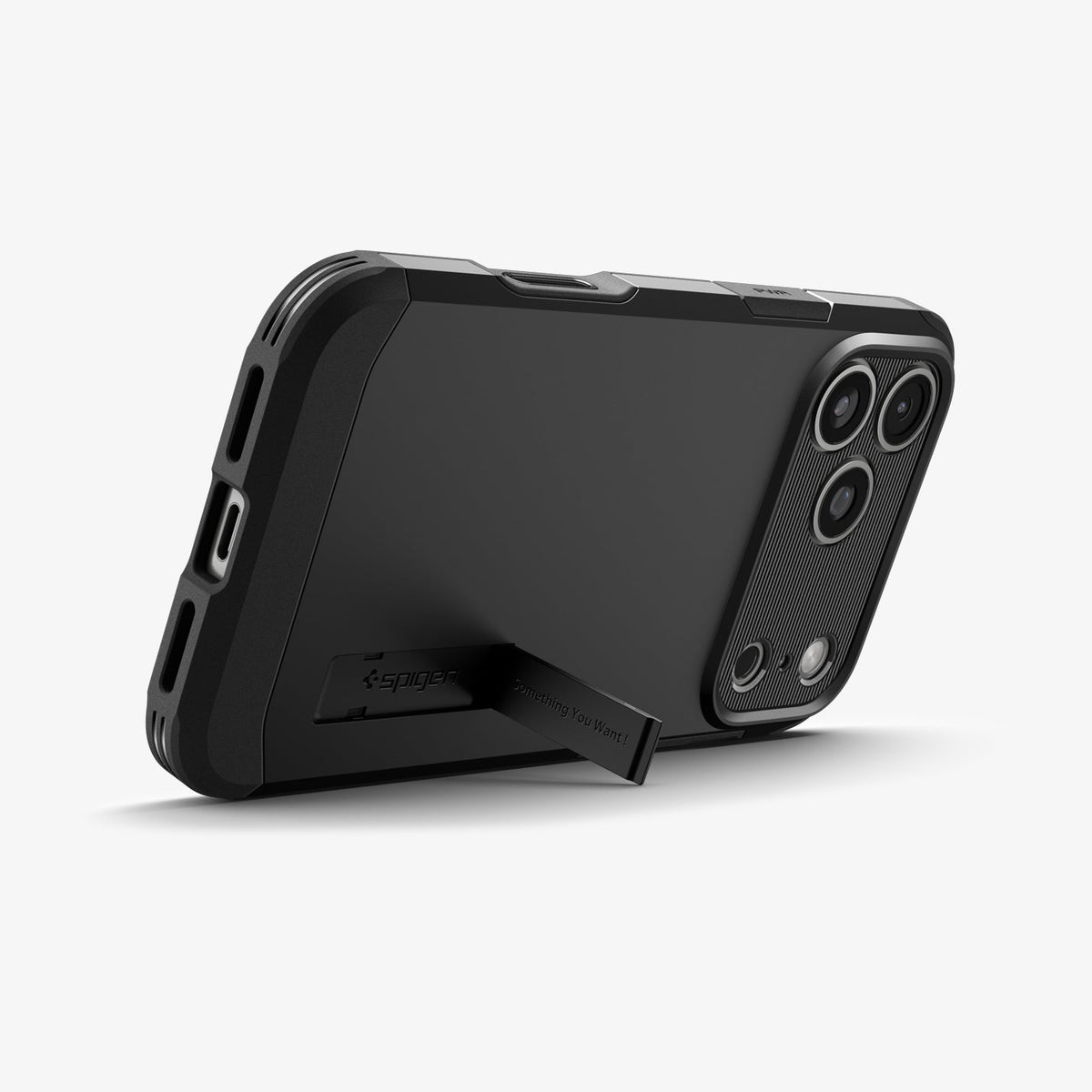 ACS09950 - iPhone 17 Pro Case Tough Armor T AI (MagFit) in black showing the back with device propped up by built in kickstand