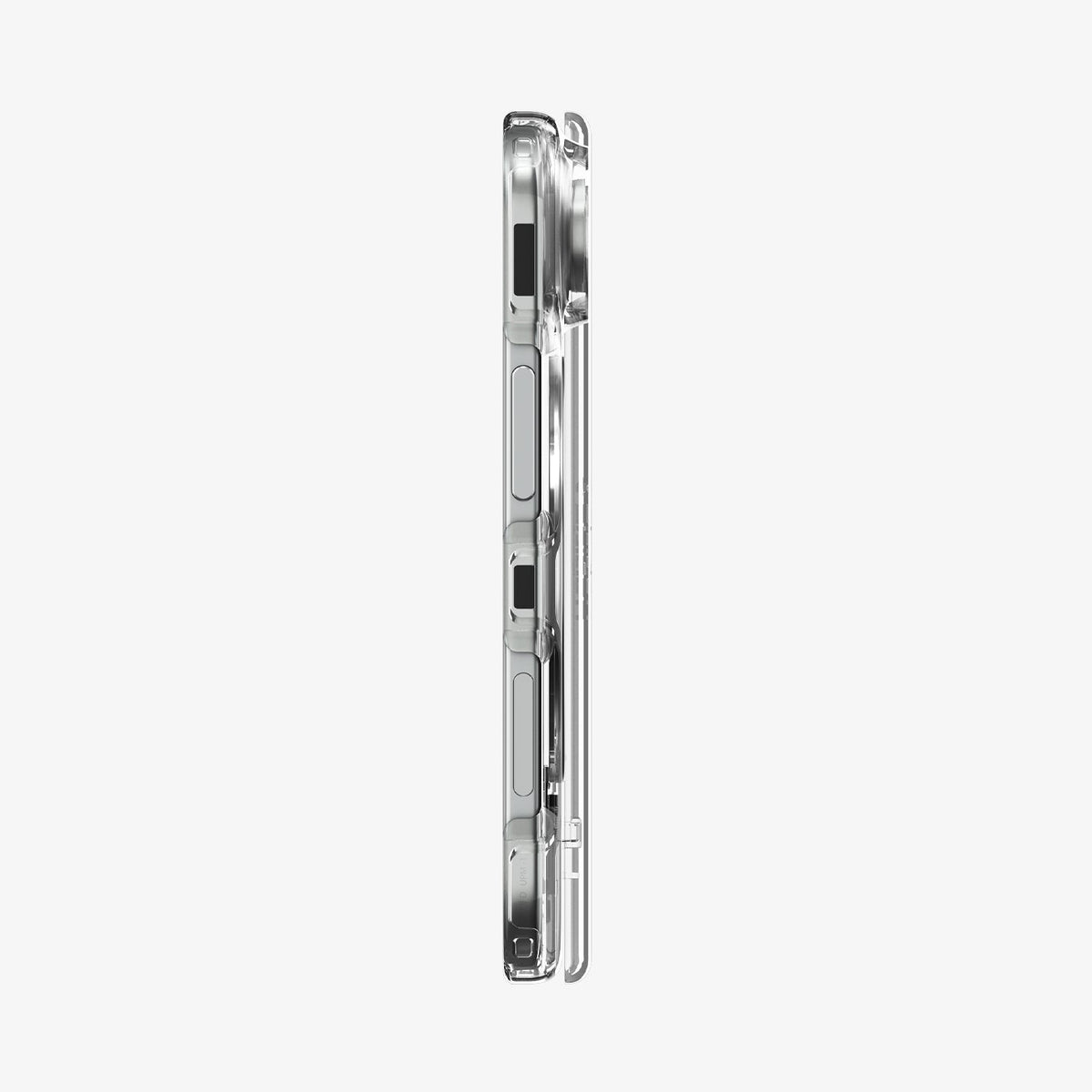 ACS11782 - iPhone Duo Ultra Hybrid Pro S (Mag Fit) showing the slim side profile of the clear case with raised button covers