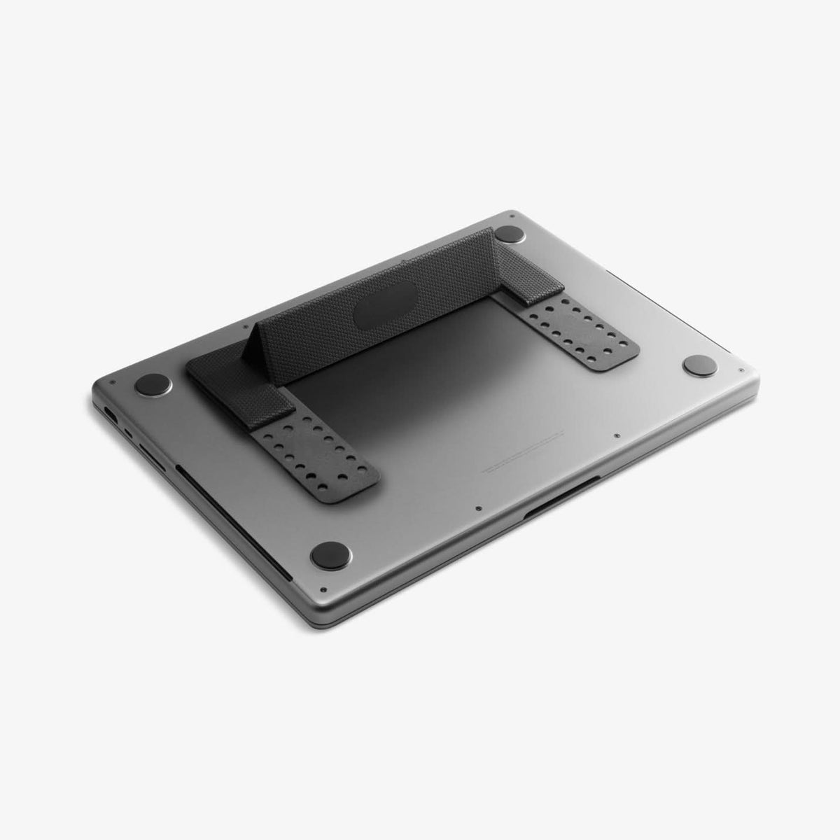 AMP10401 - Slim Fold Laptop Stand | LD201-S1 showing the stand propped up attached to the bottom of a laptop