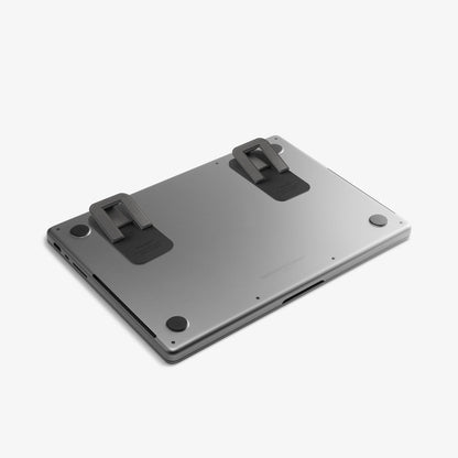 AMP10402 - Slim Fold Laptop Stand | LD201-S2 showing the stand attached to bottom of a laptop propped up