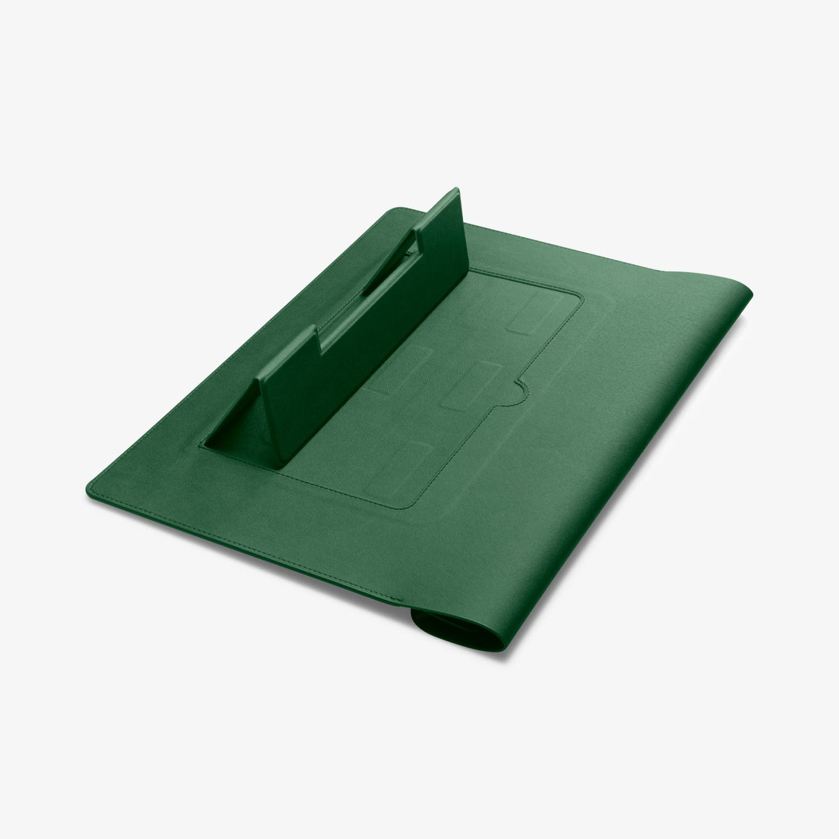 AFA06423 - MacBook Pro 14-inch Valentinus S Laptop Pouch in Jeju Green high angle stand configuration for ergonomic laptop viewing