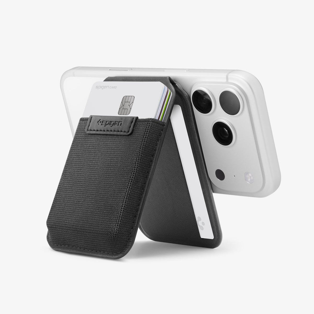 AFA11591 - Slim Fold Card Holder Stand (Mag Fit) | S314-4 in Black showing side with cards