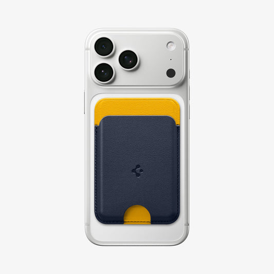 AFA06390 - MagSafe Card Holder Nano Pop (Mag Fit) in Blueberry Navy showing the front attached to the back of the device