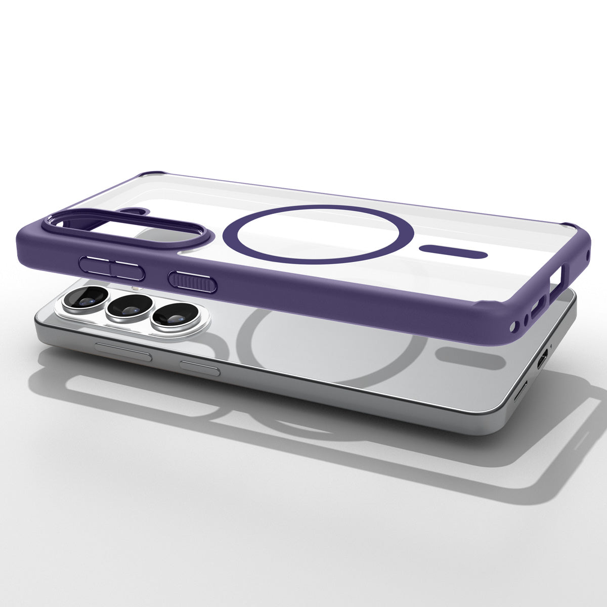 ACS11164 - Galaxy S26 Plus Case Ultra Hybrid (Mag Fit) Deep Purple showing top view of phone and case showcase on top side by side