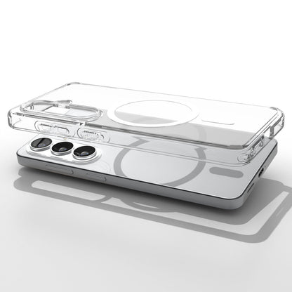 ACS10969 - Galaxy S26 Case Ultra Hybrid (Mag Fit) Crystal Clear showing top view of phone and case showcase on top side by side