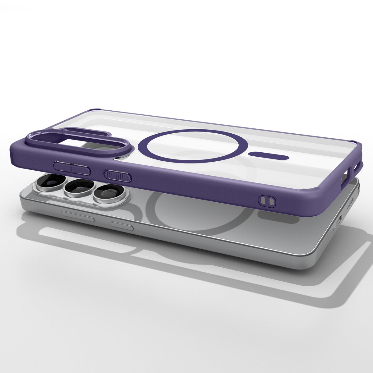 ACS11161 - Galaxy S26 Ultra Case Ultra Hybrid (Mag Fit) Deep Purple showing top view of phone and case showcase on top side by side