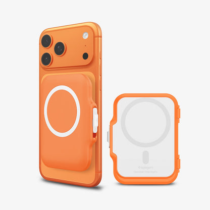 AFA11380 - MagSafe Card Holder Tintap (MagFit) in Orange showing the back, partial side and back