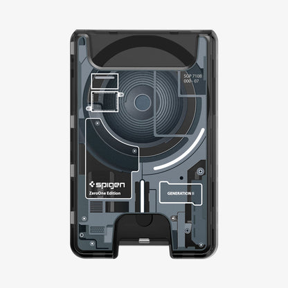 AFA11304 - Ultra Hybrid MagFit card wallet transparent black close-up front view highlighting Zero One Edition circuitry design and magnetic ring detail
