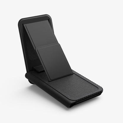 AFA11978 - MagSafe Card Holder Valentinus S-2 (Mag Fit) in Black showing a side view of the wallet folded into a triangular stand configuration.
