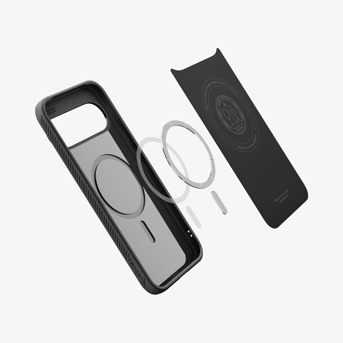 ACS09718 - Pixel 10 Pro XL Case Liquid Air (MagFit) in matte black showing the inside magnet ring layers