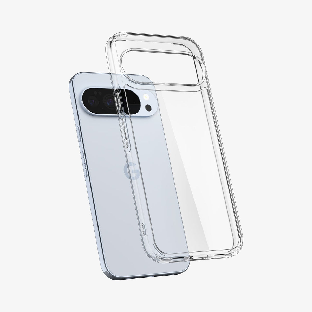 ACS09738 - Pixel 10 Pro XL Case Ultra Hybrid in crystal clear showing the back with case hovering away from device