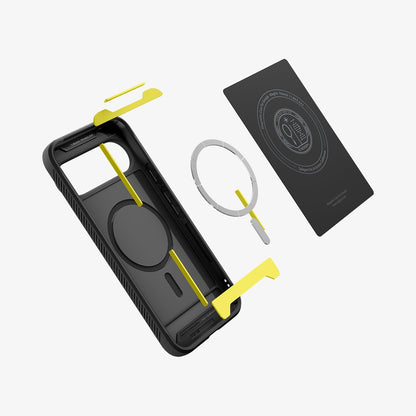 ACS09698 - Pixel 10 / Pixel 10 Pro Case Rugged Armor (MagFit) in black showing the inside magnet ring layers