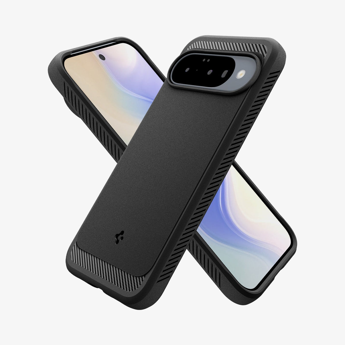 ACS09698 - Pixel 10 / Pixel 10 Pro Case Rugged Armor (MagFit) in black showing the back, front and sides
