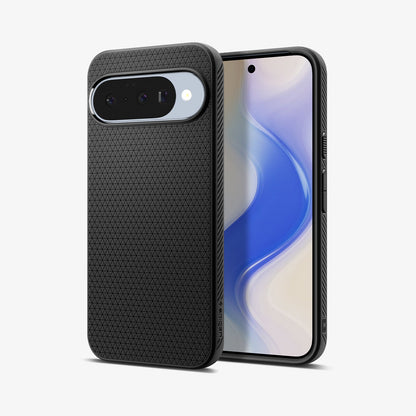 ACS09714 - Pixel 10 / Pixel 10 Pro Case Liquid Air in matte black showing the back and front