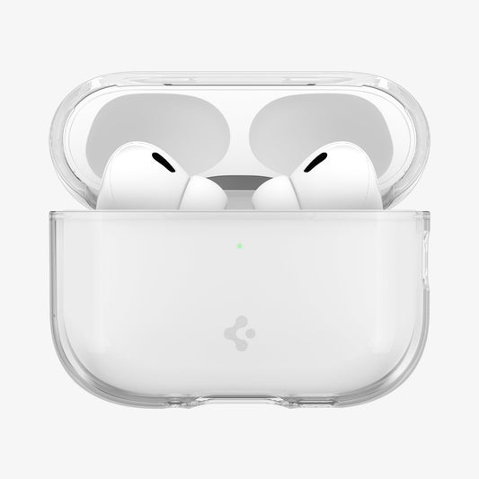 ACS10019 - AirPods Pro 3 Liquid Crystal in Crystal Clear showing the front with top open and AirPods inside